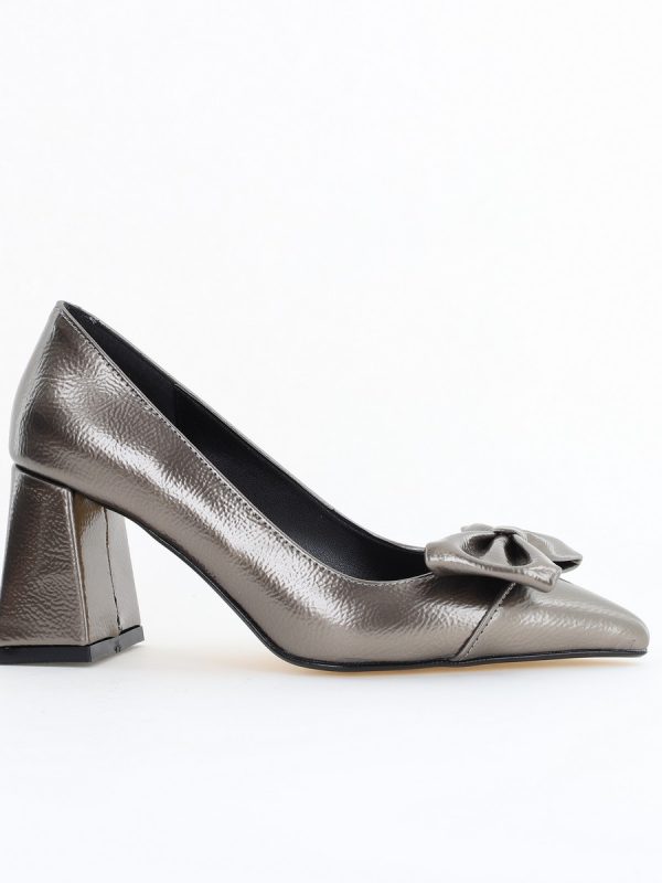 Pantofi damă cu toc platina lac din piele ecologică cu fundiță Nicoletta BS316AY2504300 120