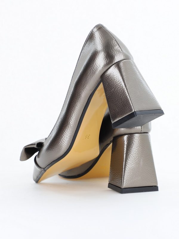 Pantofi damă cu toc platina lac din piele ecologică cu fundiță Nicoletta BS316AY2504300 122
