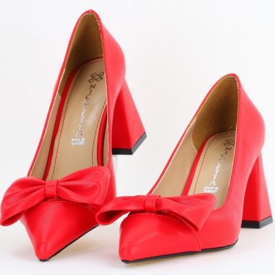 Pantofi damă cu toc roși din piele ecologică cu fundiță Nicoletta BS316AY2504295