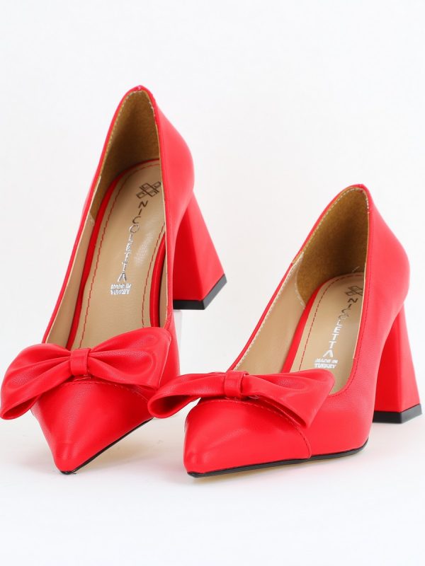 Pantofi damă cu toc roși din piele ecologică cu fundiță Nicoletta BS316AY2504295 119