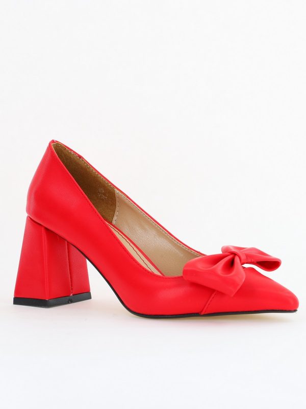 Incaltaminte Dama - Pantofi damă cu toc roși din piele ecologică cu fundiță Nicoletta BS316AY2504295