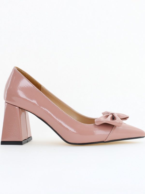 Pantofi damă cu toc roz lac din piele ecologică cu fundiță Nicoletta BS316AY2504299 120