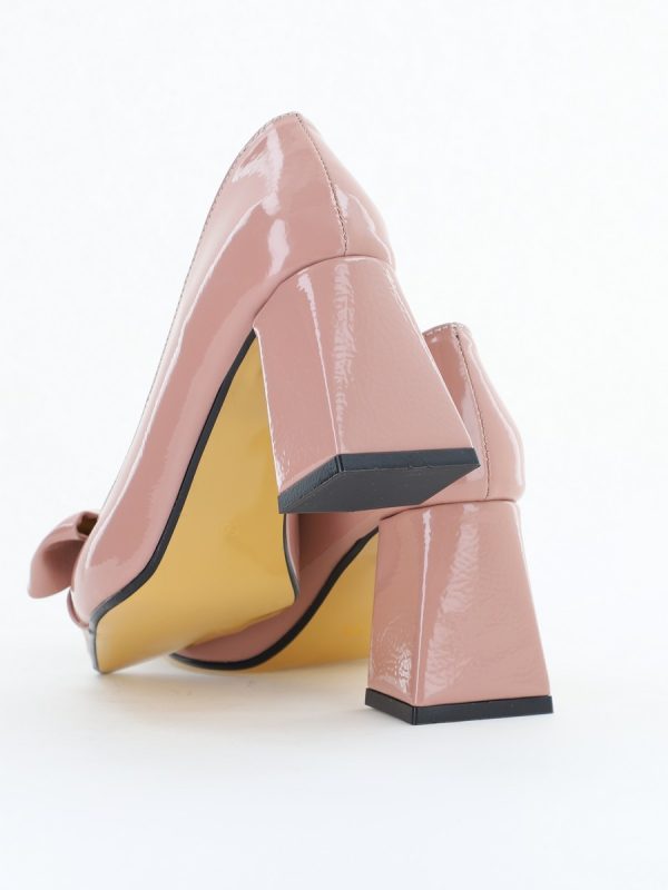 Pantofi damă cu toc roz lac din piele ecologică cu fundiță Nicoletta BS316AY2504299 122