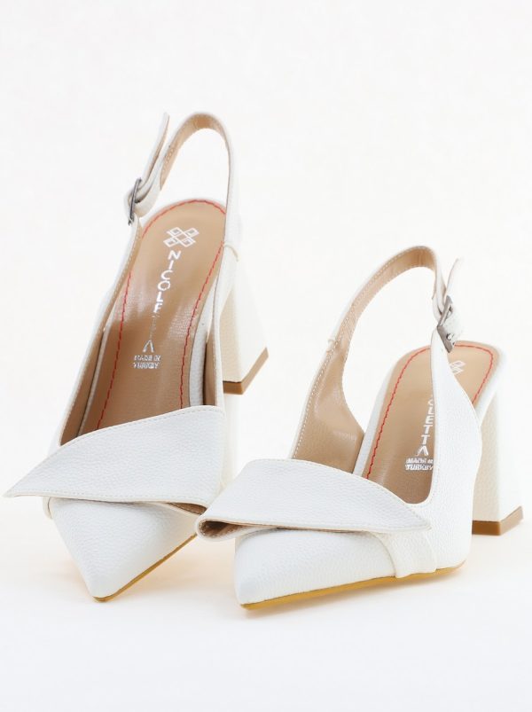 Pantofi damă eleganți albi din piele ecologică cu toc gros și vârf ascuțit BS330AY2504314 119