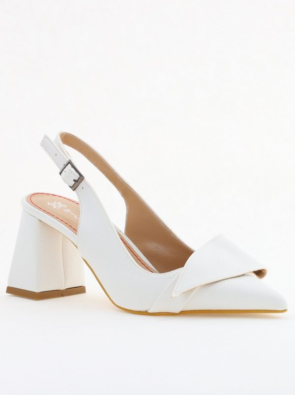 Noutăți - Pantofi damă eleganți albi din piele ecologică cu toc gros și vârf ascuțit BS330AY2504314