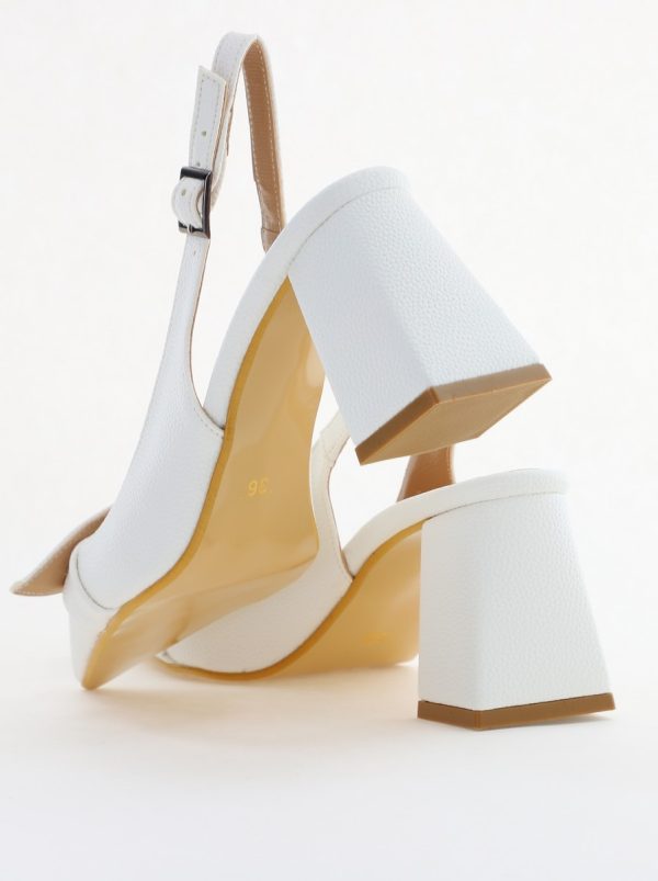 Pantofi damă eleganți albi din piele ecologică cu toc gros și vârf ascuțit BS330AY2504314 120