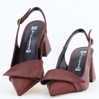 Pantofi damă decupați bordo din piele ecologică cu toc gros și vârf ascuțit BS330AY2504319
