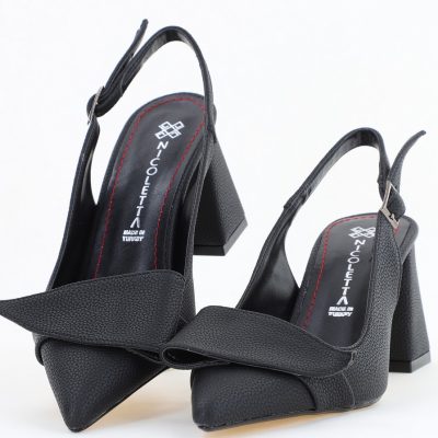 Pantofi damă decupați negri din piele ecologică cu toc gros și vârf ascuțit BS330AY2504320