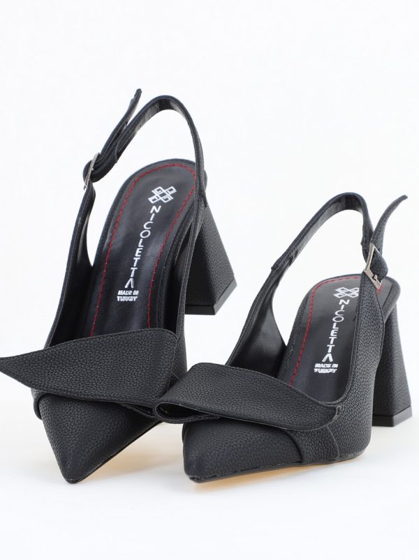 Pantofi damă decupați negri din piele ecologică cu toc gros și vârf ascuțit BS330AY2504320 119
