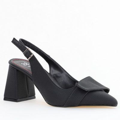 Pantofi damă decupați negri din piele ecologică cu toc gros și vârf ascuțit BS330AY2504320