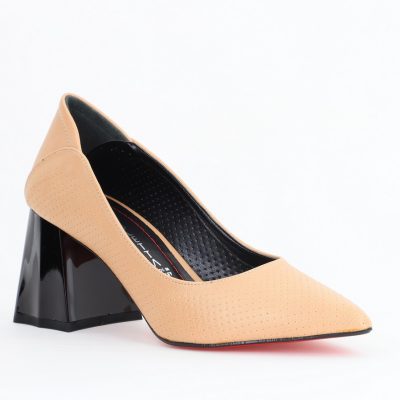 Pantofi Dama Toc Piele Ecologica cu perforații bej mat (BS2005D2405372x)