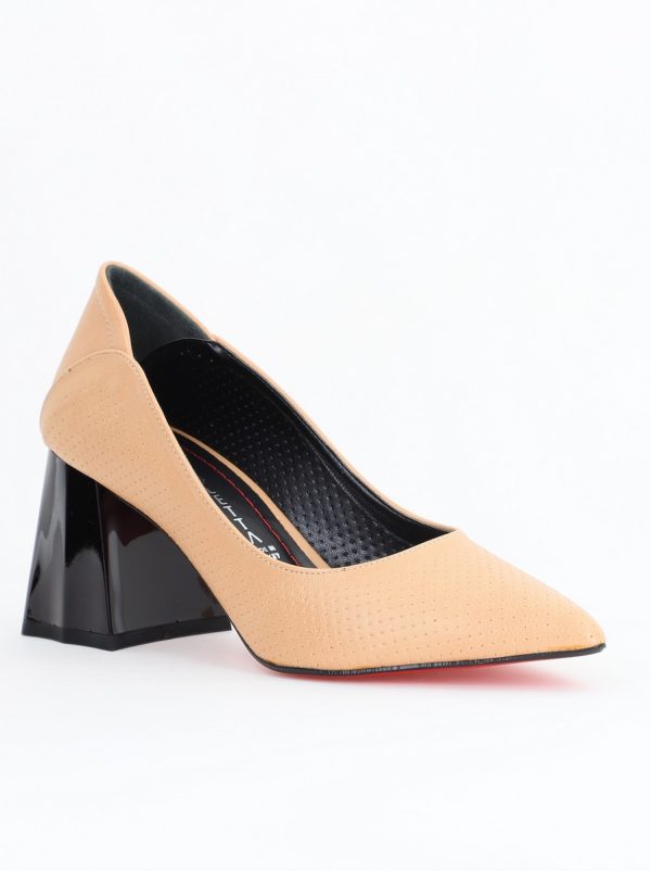 Incaltaminte Dama - Pantofi Dama Toc Piele Ecologica cu perforații bej mat (BS2005D2405372x)