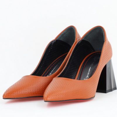 Pantofi Dama Toc Piele Ecologica cu perforații maro mat (BS2005D2405372z)