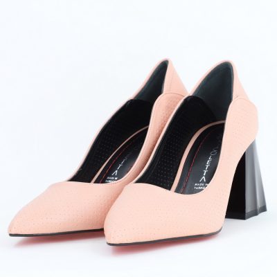 Pantofi Dama Toc Piele Ecologica cu perforații roz mat (BS2005D2405372y)
