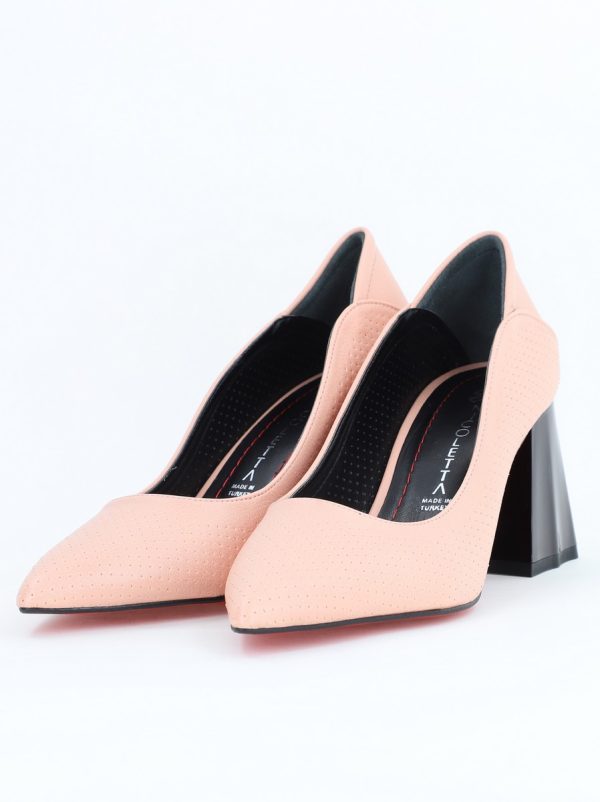 Pantofi Dama Toc Piele Ecologica cu perforații roz mat (BS2005D2405372y) 119