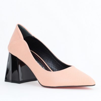 Pantofi Dama Toc Piele Ecologica cu perforații roz mat (BS2005D2405372y)