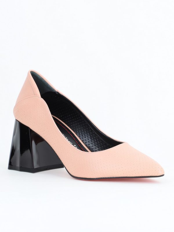 Incaltaminte Dama - Pantofi Dama Toc Piele Ecologica cu perforații roz mat (BS2005D2405372y)