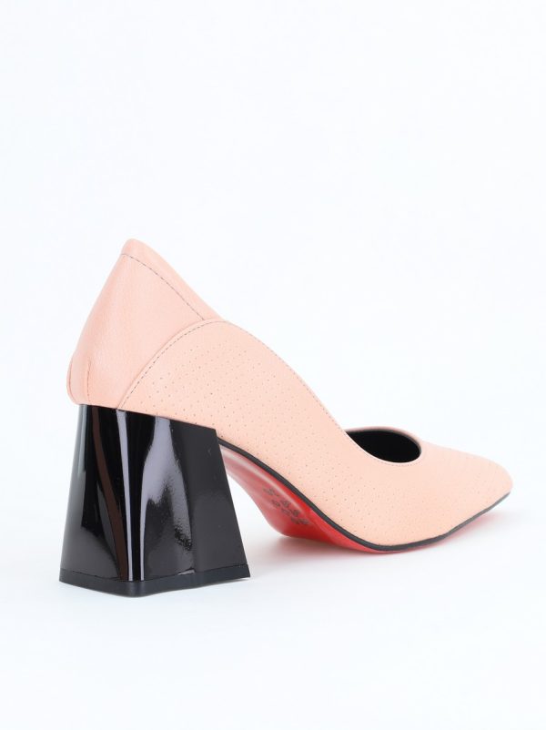 Pantofi Dama Toc Piele Ecologica cu perforații roz mat (BS2005D2405372y) 122