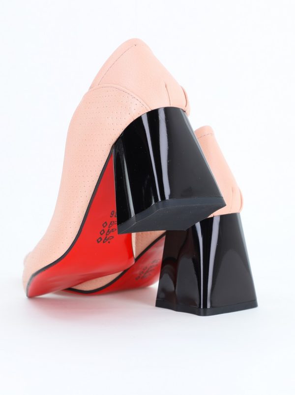Pantofi Dama Toc Piele Ecologica cu perforații roz mat (BS2005D2405372y) 123