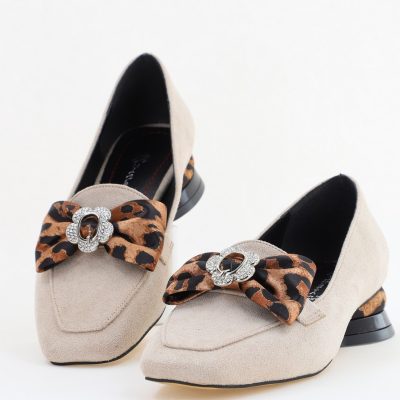 Pantofi eleganți Bej cu detali strălucitoare și fundă sofisticată (BS140BA2504302)