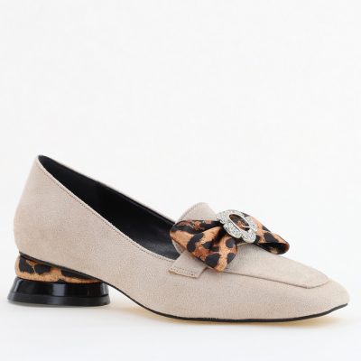Pantofi eleganți Bej cu detali strălucitoare și fundă sofisticată (BS140BA2504302)