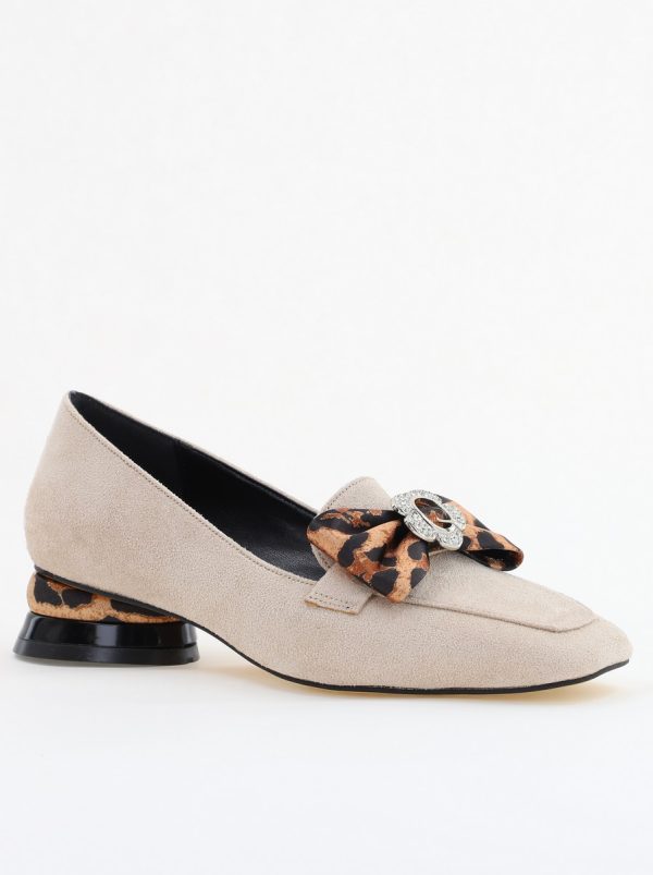 Incaltaminte Dama - Pantofi eleganți Bej cu detali strălucitoare și fundă sofisticată (BS140BA2504302)