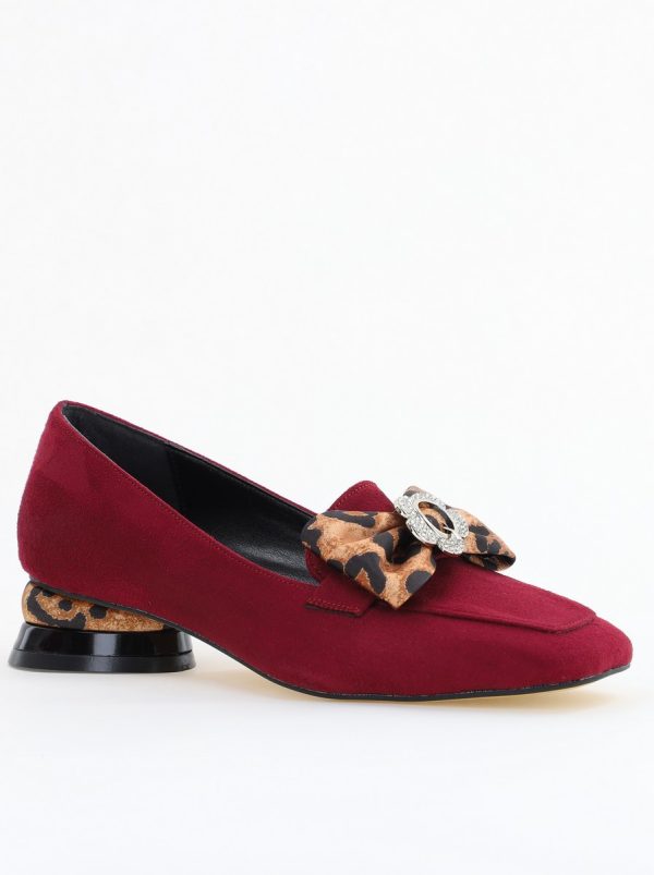 Incaltaminte Dama - Pantofi eleganți Bordo cu detali strălucitoare și fundă sofisticată (BS140BA2504303)