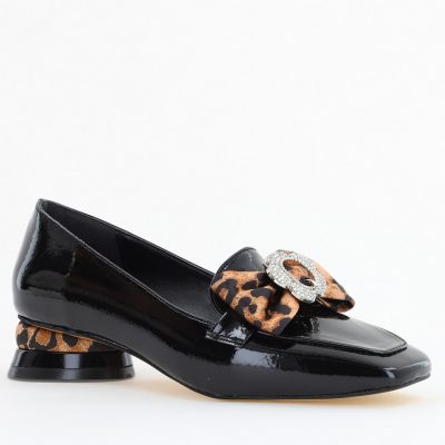 Pantofi eleganți Negri lac cu detali strălucitoare și fundă sofisticată (BS140BA2504305)