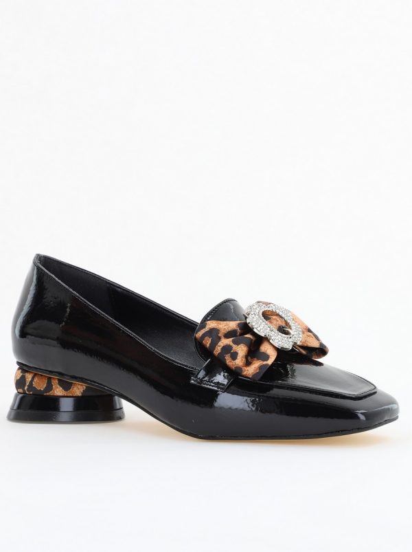 Incaltaminte Dama - Pantofi eleganți Negri lac cu detali strălucitoare și fundă sofisticată (BS140BA2504305)