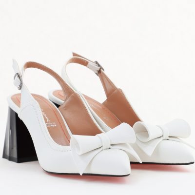 Pantofi Damă Decupați cu Toc Gros Alb mat din Piele Ecologică Nicoletta BS2010-1D2505348
