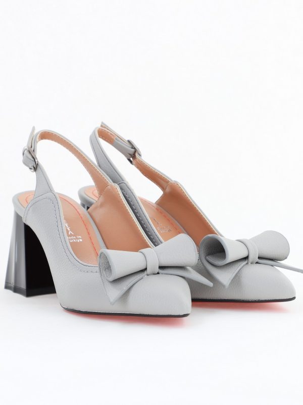 Pantofi Damă Decupați cu Toc Gros Gri mat din Piele Ecologică Nicoletta BS2010-1D2505350 119