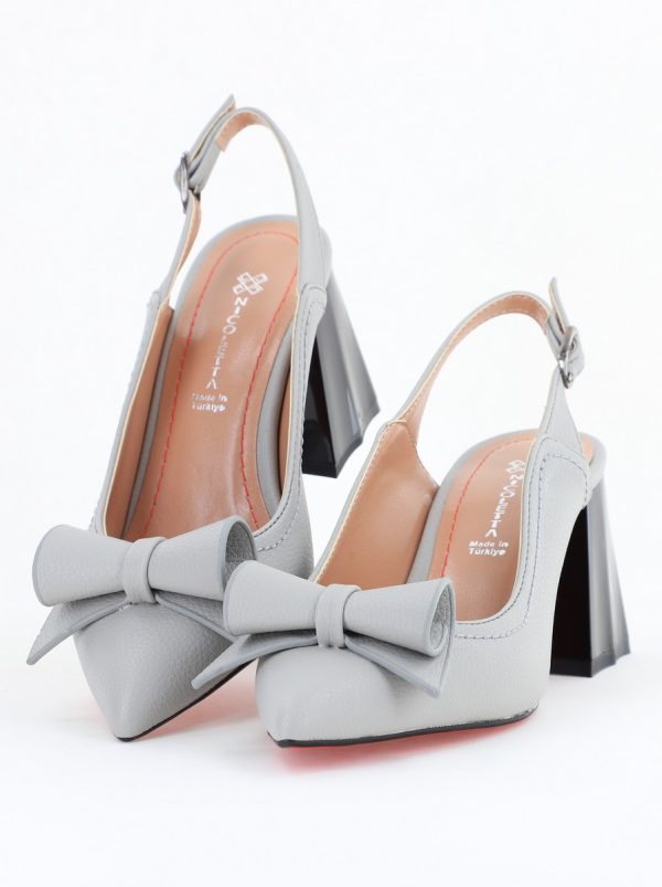 Pantofi Damă Decupați cu Toc Gros Gri mat din Piele Ecologică Nicoletta BS2010-1D2505350 120