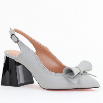 Pantofi Damă Decupați cu Toc Gros Gri mat din Piele Ecologică Nicoletta BS2010-1D2505350