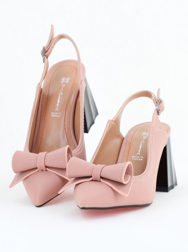Pantofi Damă Decupați cu Toc Gros roz mat din Piele Ecologică Nicoletta BS2010-1D2505346 119